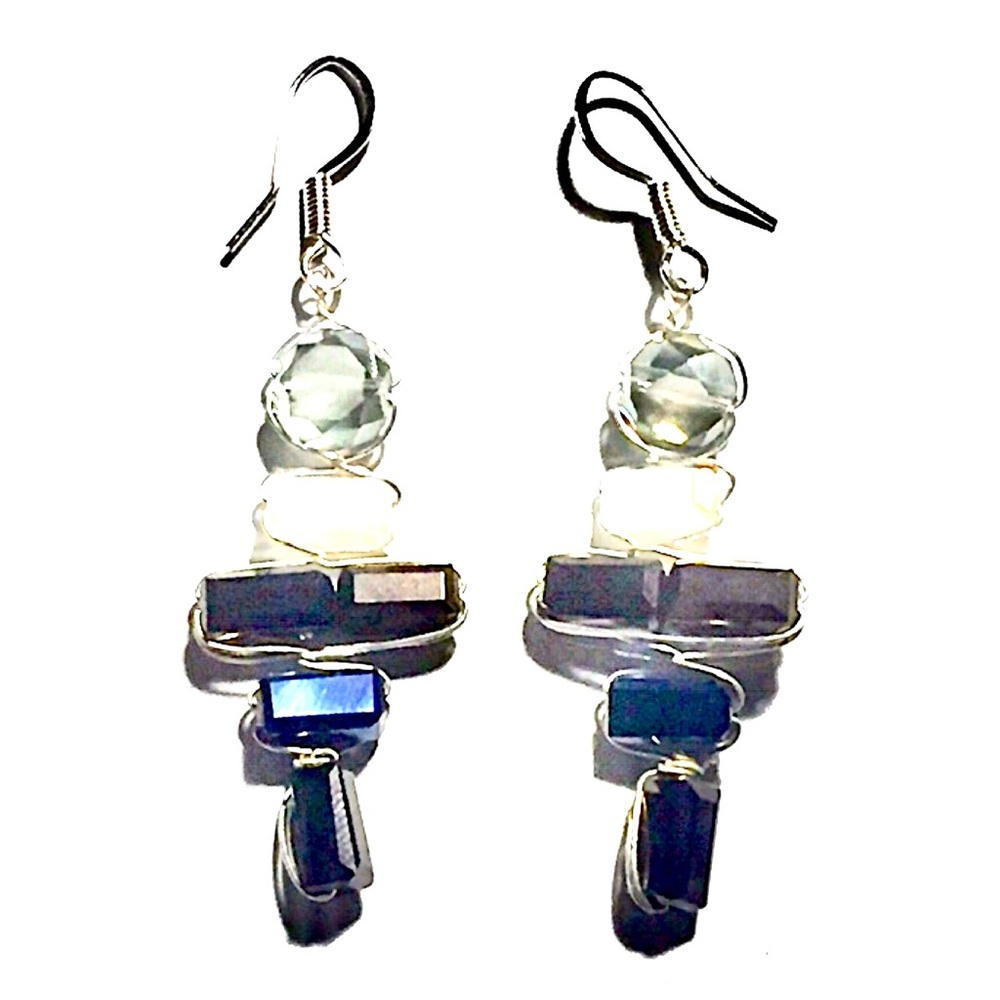 Stacked Glass Gem Ladder Drop Sterling Silver Earrings - Picture 7 of 7